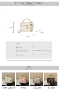 Quilted mini bag dimensions and color options featuring four PU leather crossbody designs