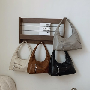 Vintage Hobo Bag PU Leather Large Capacity Underarm Shoulder Purse With Multi Zipper Metal Chain Charm Casual Women