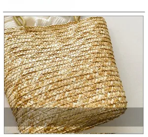 Detailed macro view of high-quality woven straw fabric with durable cotton lining