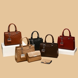 Women Handbag Crossbody Bag And Wallet PU Leather Geometric Embossed Large Capacity Commuter Stylish