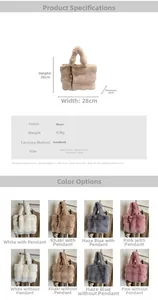 Detailed size specifications and color options for the plush faux fur tote bag