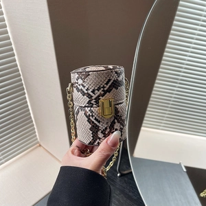 Mini sac cylindre rétro à imprimé serpent chic avec chaîne dorée et fermoir en métal