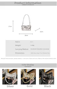 Detailed size specifications and material display of the sequin crossbody evening bag