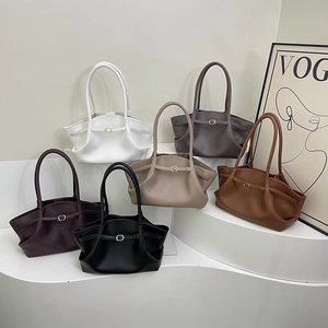 Minimalist large-capacity tote bag in six colors with leather strap and lychee texture