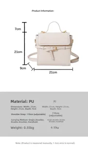 Detailed size specifications for a retro square backpack with dimensions and strap info