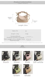 Detailed view of pleated shoulder bag showing PU material specs and six available colors
