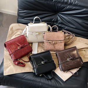 Women Retro PU Leather Square Backpack Multi Functional Shoulder Bag Handbag Daily Commuting Vintage Style Flap Design
