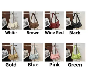 Detailed multi-pocket crossbody bag in 8 colors with oily faux leather finish