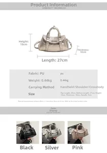 Detailed size specifications of the vintage glossy PU leather handbag for women