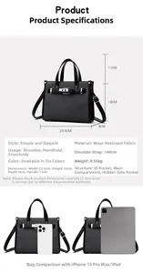 Detailed size guide for black lychee textured handbag with dimensions 23.5 x 19 x 9 cm