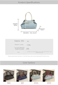 Dimensions détaillées et vue multicolore du grand sac cabas en denim et similicuir