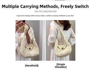 Detail of woven tote bag showing versatile carrying styles as handbag and shoulder bag
