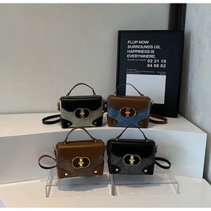Retro square crossbody bags with vintage metal locks in four classic textured colors
