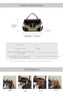 Detailed size guide and color options for the vintage PU leather box crossbody bag