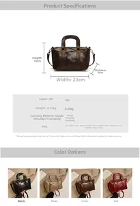 Size chart and dimensions for the vintage PU leather shoulder bag in four colors