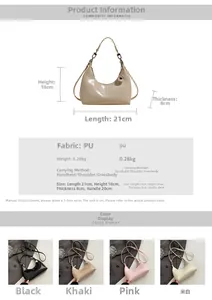 Tableau des tailles détaillé et options de couleurs pour sac à main en cuir PU chic