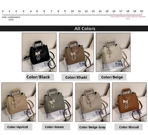 Litchi pattern crossbody bag shown with a 20cm scale ruler and pearl bow accessory