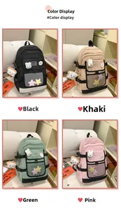 Collage of large capacity casual backpacks in black, khaki, green and pink colors
