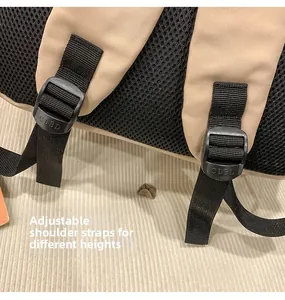 Detail of adjustable breathable mesh shoulder straps with CLED buckle on backpack