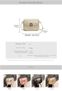 Detailed size chart and specifications for the PU leather saddle crossbody bag for women