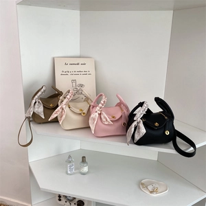 Dames Litchi Patroon PU Leer Crossbody Tas Met Zijden Sjaal Omwikkelde Handgreep Lindy Stijl Gouden Metalen Slot Schouder Handtas