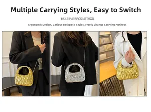 Detailed view of pleated hobo bag showing versatile crossbody and handbag carrying styles