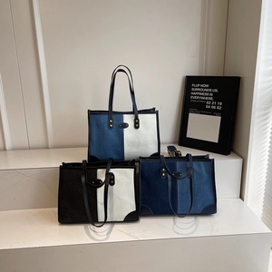 Borsa Tote Grande Capacità Denim Tela Colore A Contrasto Moda Borsa A Mano Tracolla Da Donna Casuale Viaggio