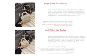 Guide des tailles pour sac carré en perles tressées montrant les dimensions petit et grand