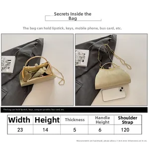 Size chart for golden pleated evening clutch bag with pearl clasp and chain strap