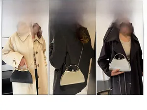 Detailed views of the pleated evening bag showing handbag, shoulder, and crossbody styles