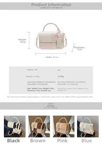 Size guide for vintage patchwork PU leather crossbody bag showing exact dimensions and weight