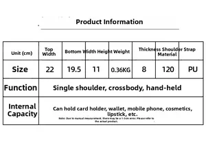 Detailed size chart for retro Boston bag showing 22cm width and PU material specs