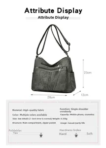 Detaillierte Maßangaben für grau-grüne Vintage Umhängetasche mit vielen Taschen