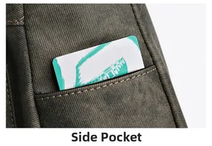 Detail der Seitentasche an einer dunkelgrauen Vintage-Tasche mit Naht und Textur