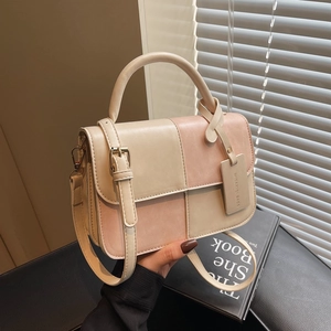 French vintage patchwork shoulder bag with adjustable strap and cream pink leather finish
