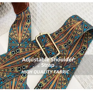 Macro detail of high-quality bohemian woven strap with gold hardware and leather end