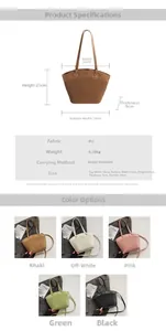 Detailed size chart and multi-color selection of the pleated PU leather tote bag