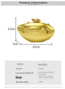 Golden acrylic evening clutch bag dimensions 21x11x7cm with metallic chain strap