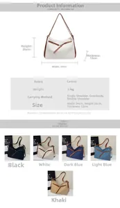 Canvas tote bag size chart showing dimensions 34x26x12cm and five color options