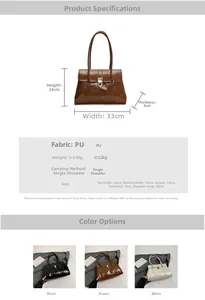 Detailed size parameters for the PU leather tote bag with dimensions and strap length
