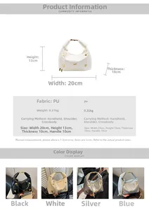 Detail view of mini PU leather half-moon bag showing dimensions and stylish gold hardware