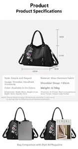 Detailed dimensions of black lychee grain tote bag with bear charm and size markings