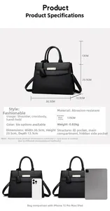 Detailed size specifications of the black pebbled leather tote bag with gold hardware