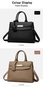Detailed comparison of black and khaki pebbled leather tote bags with metal buckles