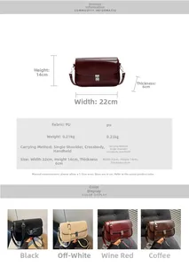 Detailed size guide and specifications for the PU leather crossbody square bag