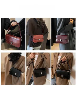 Detailed model display of burgundy and black vintage leather flap bags in various styles