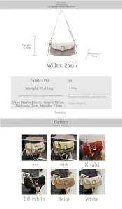 Detailed size chart and multi-color options for fashionable PU leather saddle bag