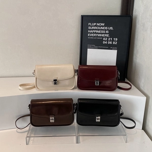 Vintage PU Leather Small Square Shoulder Crossbody Bag For Women Fashion Commute Underarm Handbag With Silver Metal Lock