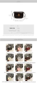 Size guide for PU leather saddle bag with dimensions 20x15x6cm and various color options