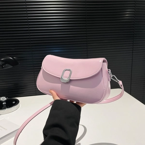 Chic pink patent leather underarm shoulder bag with polished silver buckle for women